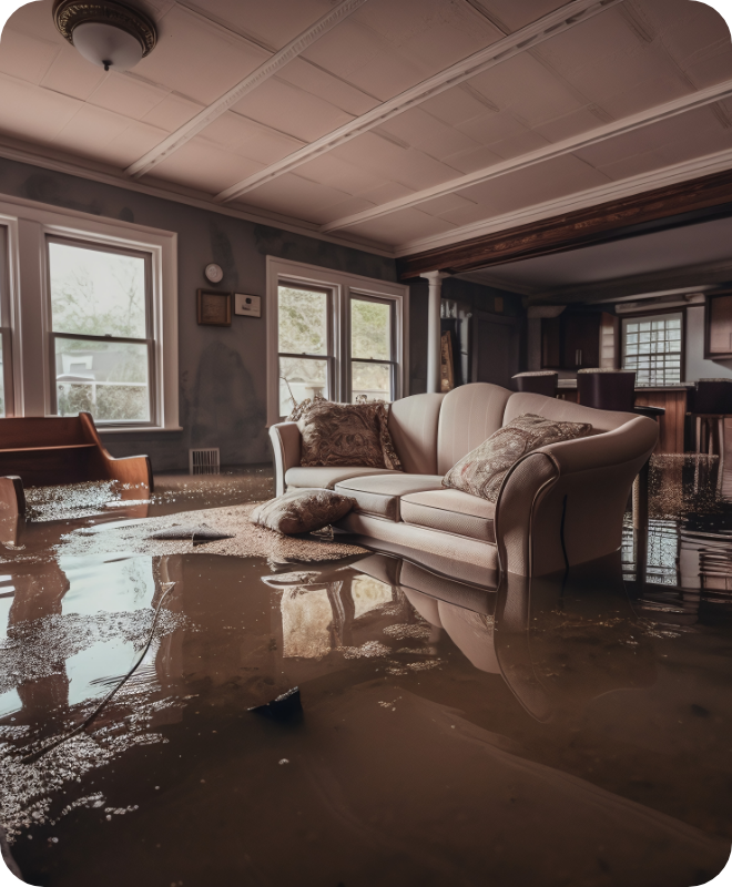 Un dégât d’eau provoque une inondation dans le salon d’une maison